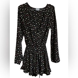 Brigitte Bailey long sleeve black floral romper size large